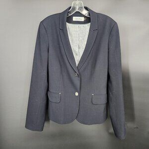 Calvin Klein Blazer Womens 12 Navy Stretch Two Button Lined Suit Jacket Career